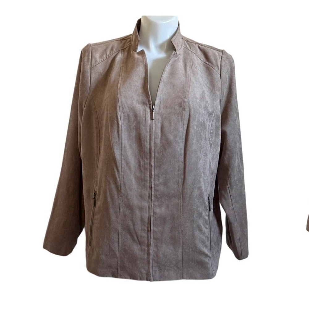 Studio Works Woman Faux Suede Zip Front Jacket Taupe Size 18W